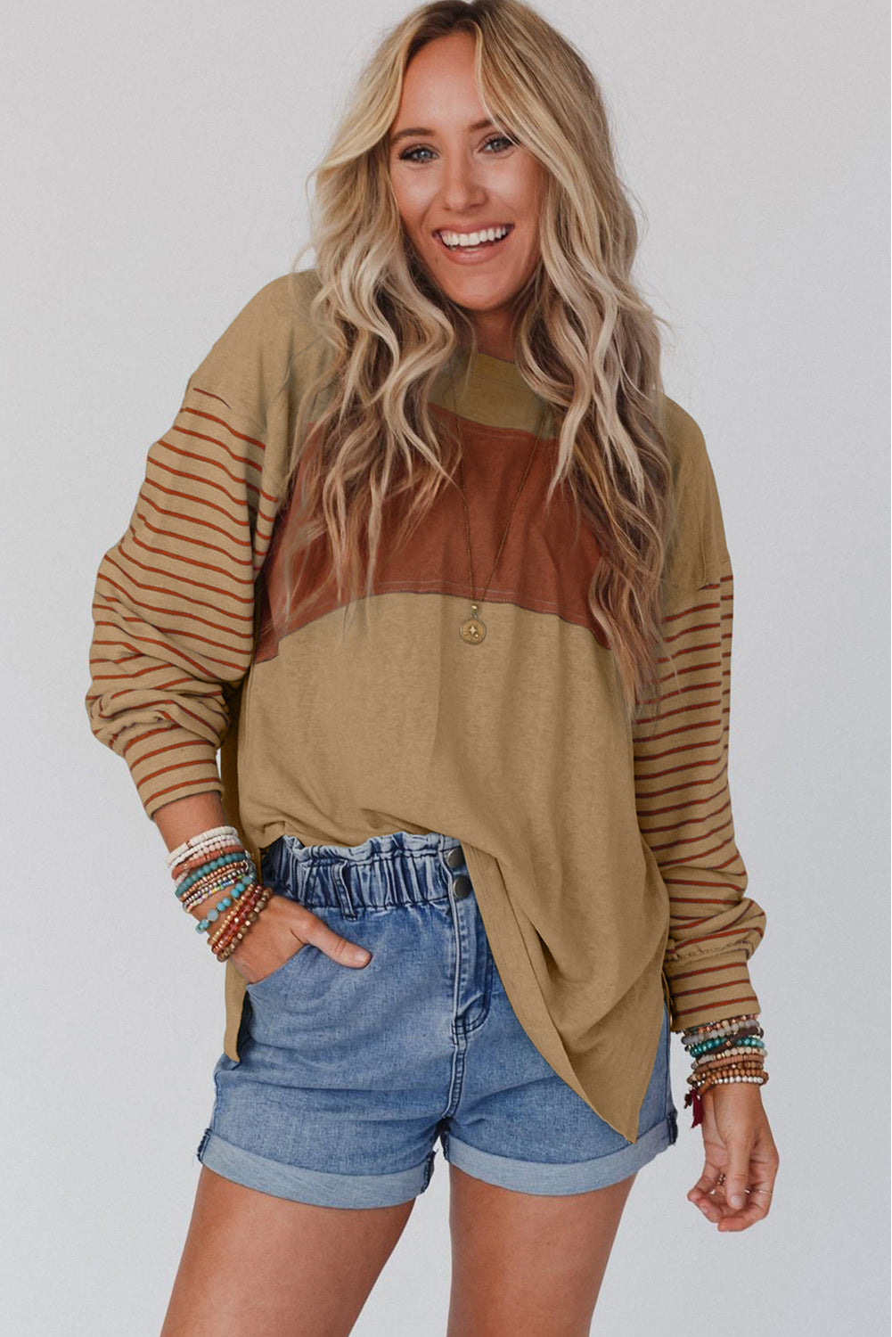 Color-blocked, Bishop Sleeve Top