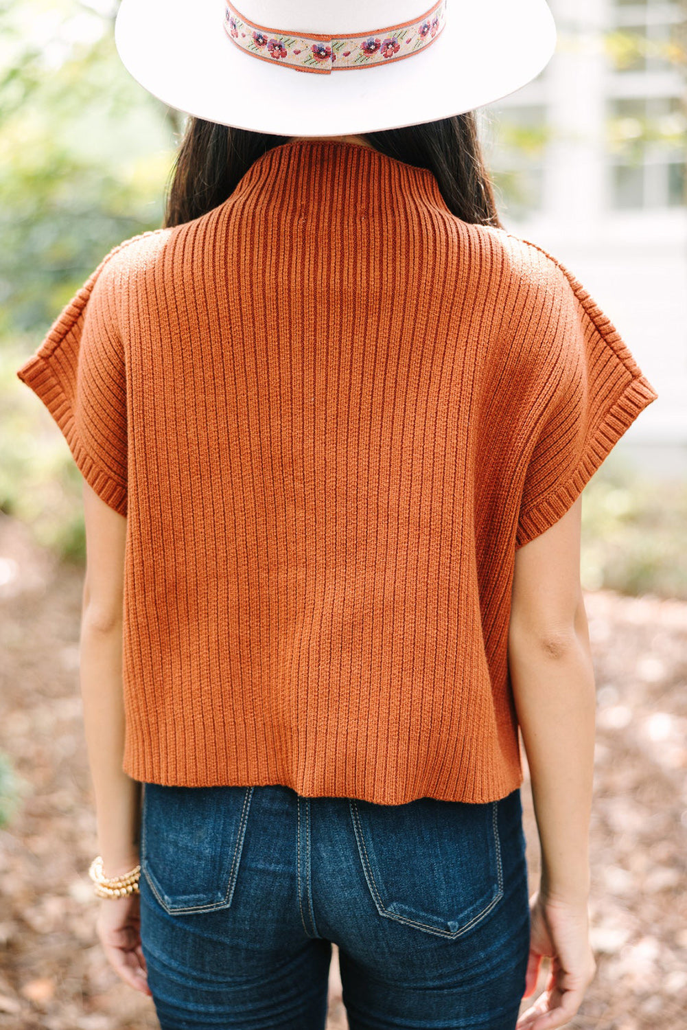 Ribbed Knit, Short Sleeve Sweater