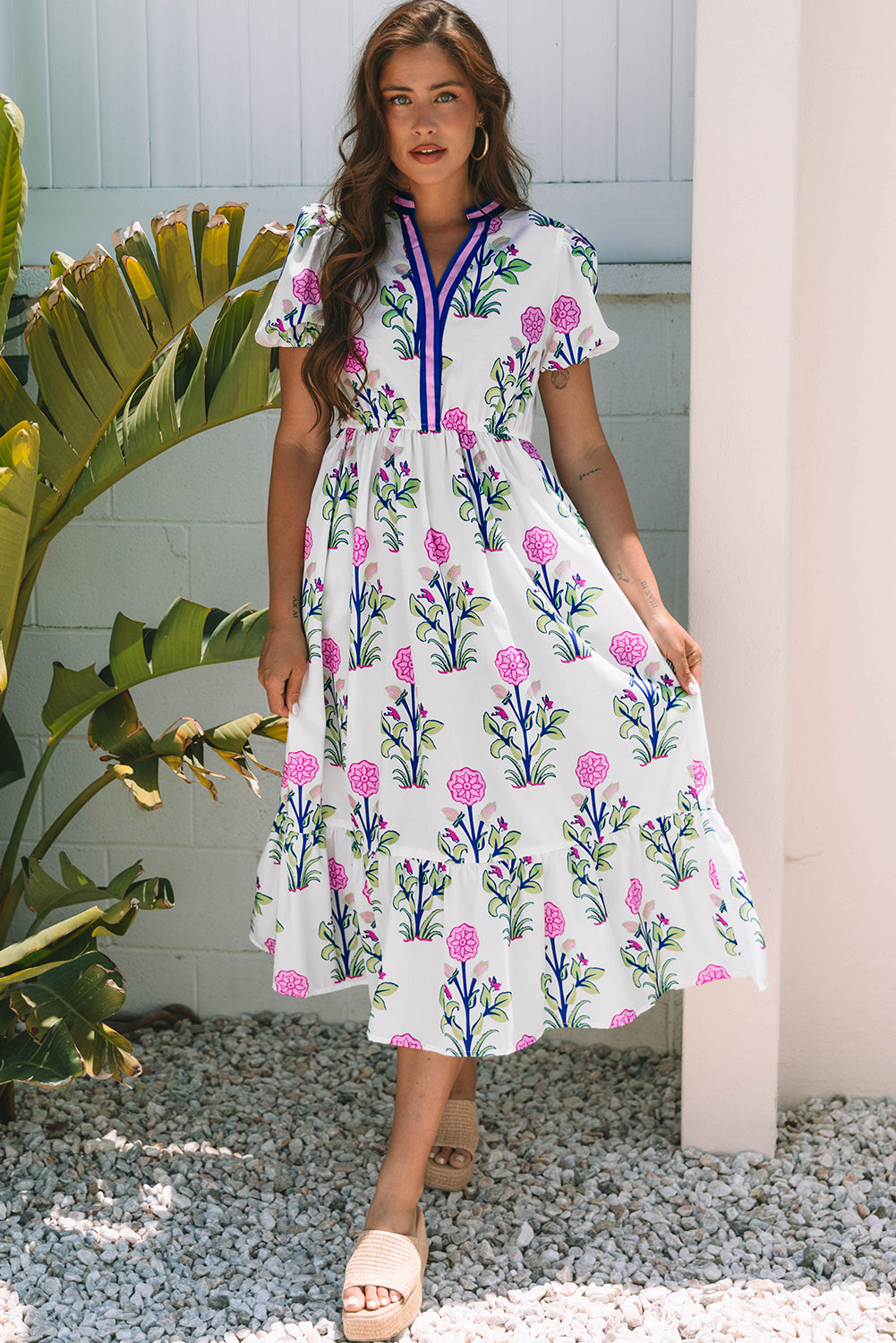 Sky-Blue Floral Maxi Dress