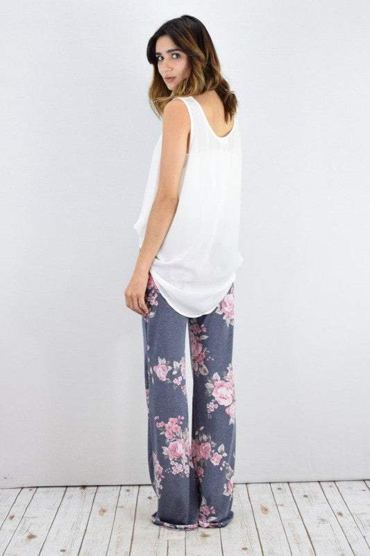 Wide-Leg Drawstring Floral Pants