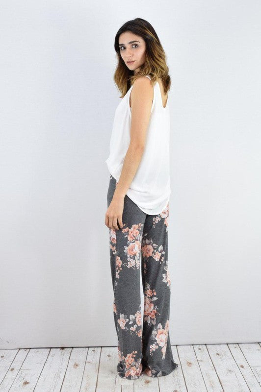 Wide-Leg Drawstring Floral Pants
