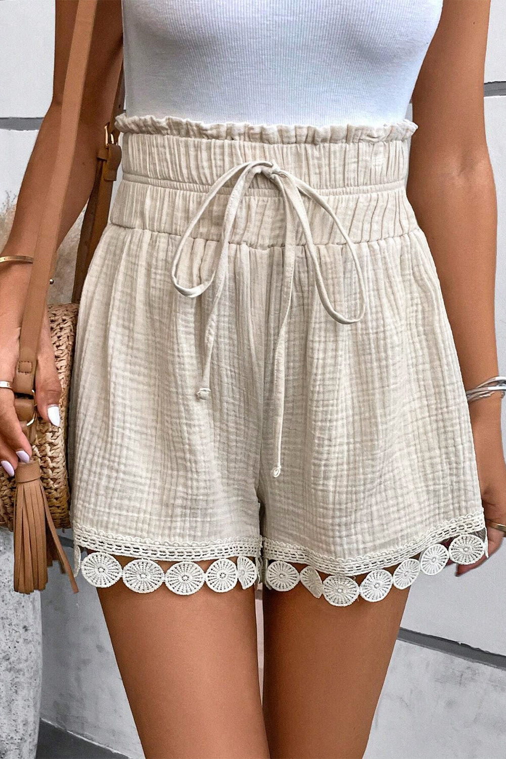 Lace Hem Shorts - High Waist
