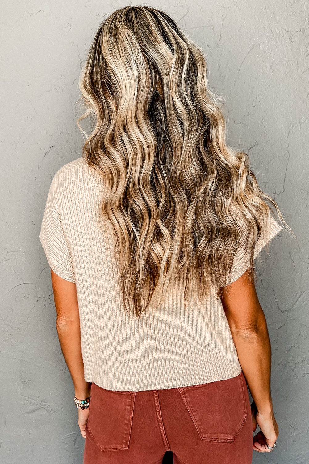 Ribbed Knit, Short Sleeve Sweater