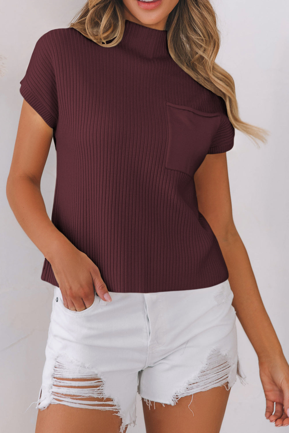 Ribbed Knit, Short Sleeve Sweater