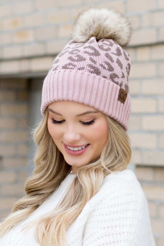 Leopard Faux Fur Pom Beanie