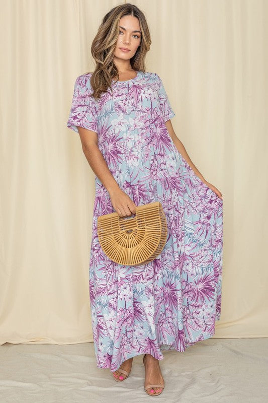 Tropical Print Maxi Dress - Plus Size