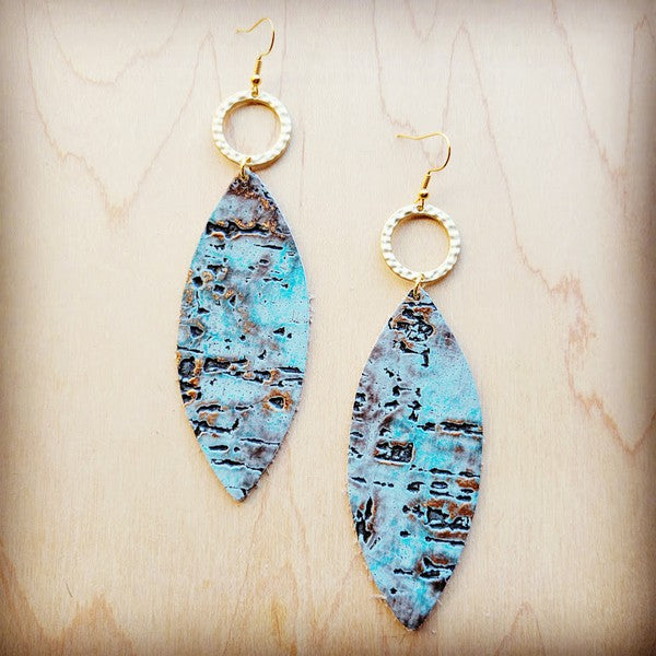 Hair-on-Hide Leather Oval Earrings w/ Gold Hoop
