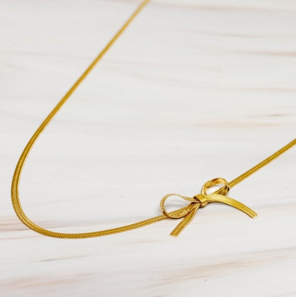 Bow Necklace - Herringbone Chain