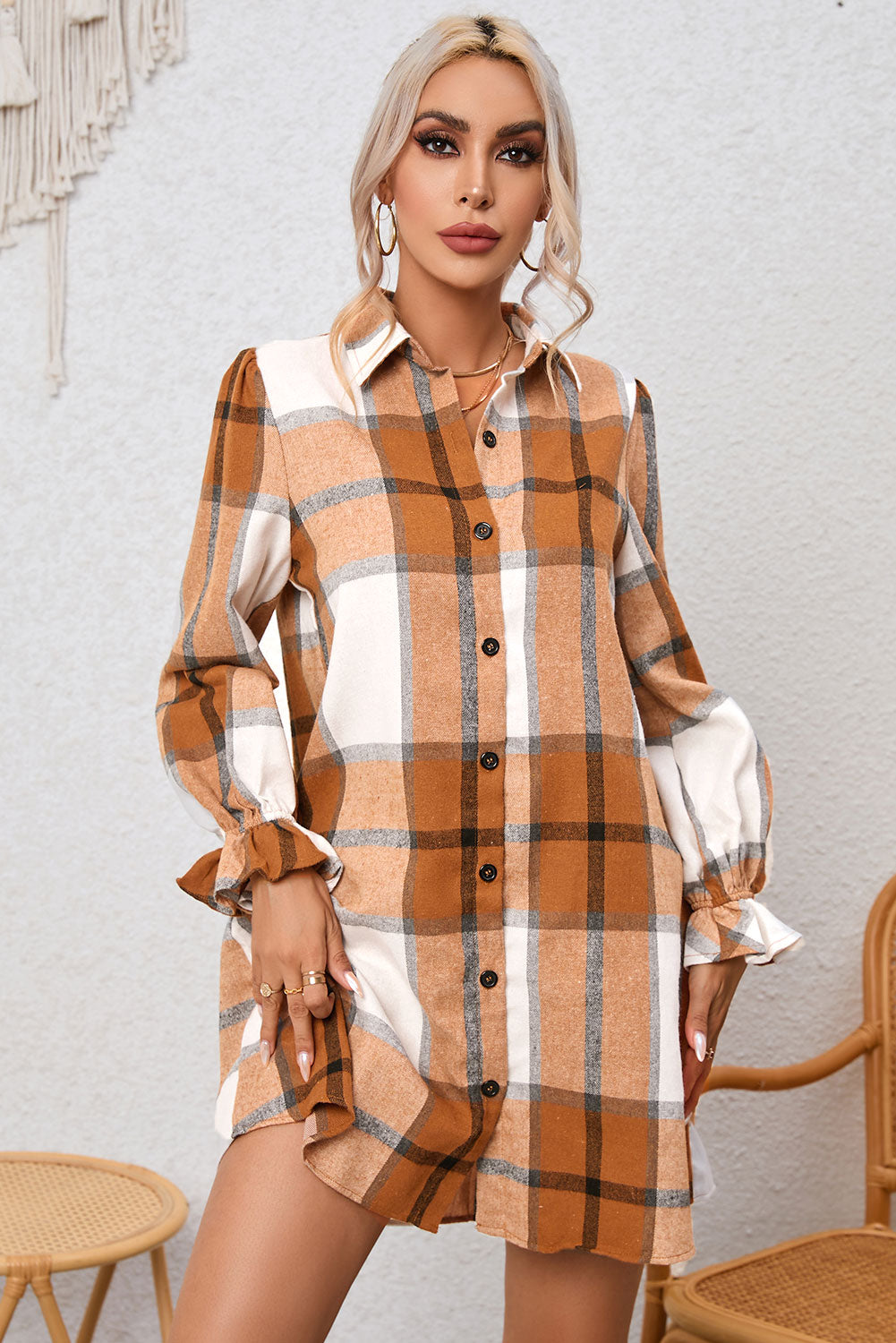 Plaid Long Sleeve Shirt Dress