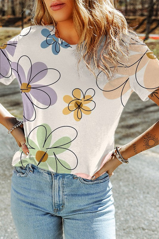 Floral Print Round Neck T-Shirt