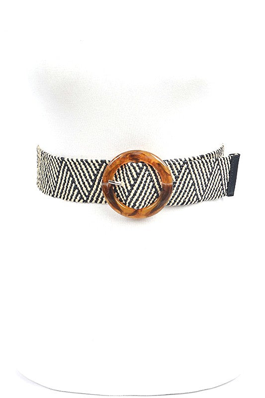 Faux Straw Elastic Belt - Resin Buckle