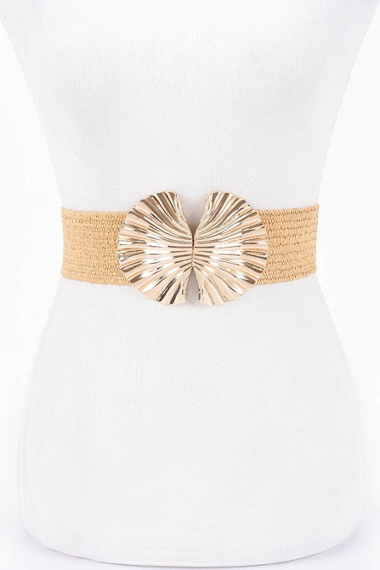 Faux Straw Belt w/Shell-Shaped Buckle - Plus Size