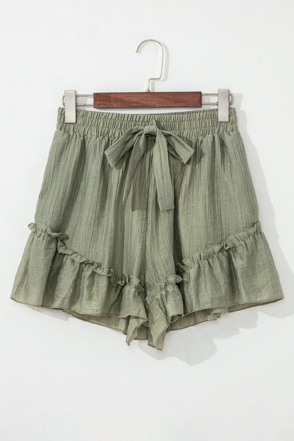 Laurel Green Ruffle Hem Shorts - Tie Waist