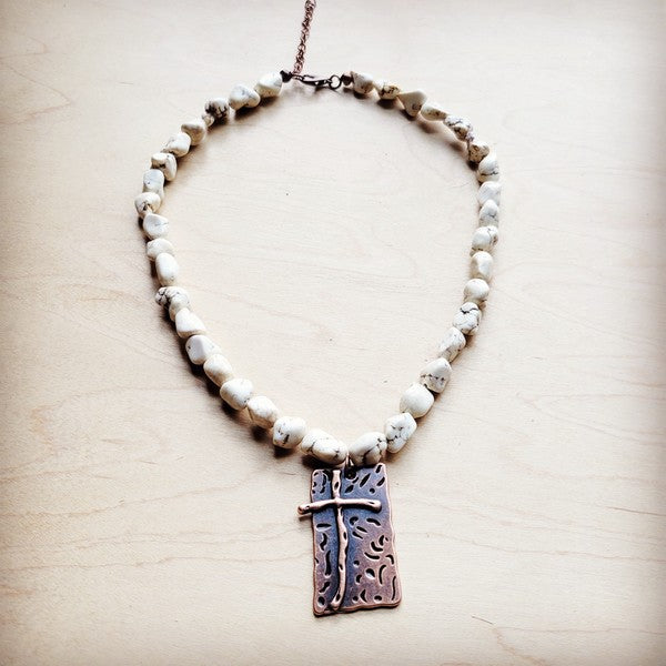 White, Howlite Necklace w/Copper Cross Pendant