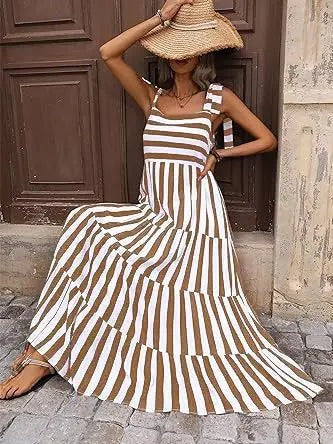 Striped, Sleeveless Maxi Dress