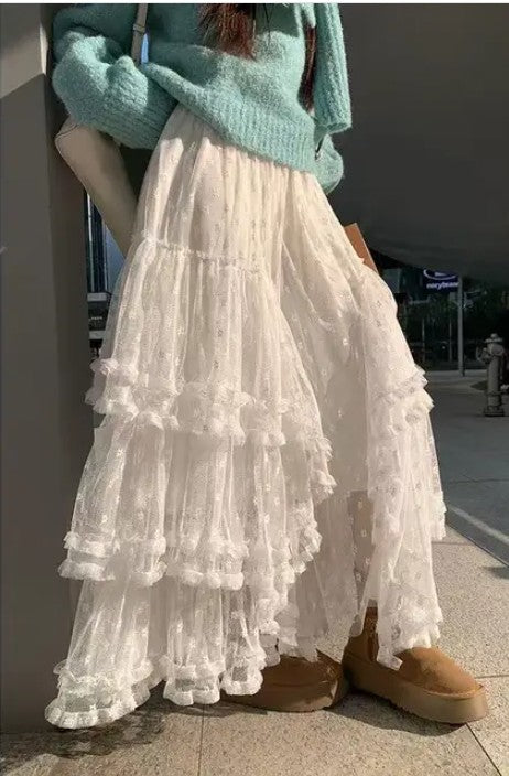 Lace Ruffle Maxi Skirt