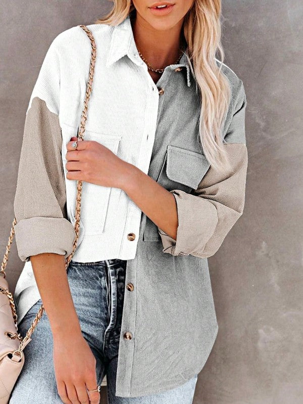 Boho Patch Corduroy Shirt-Shacket