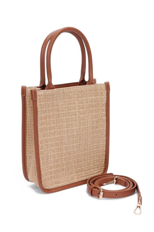 Small, Faux Straw Bag - Crossbody Tote