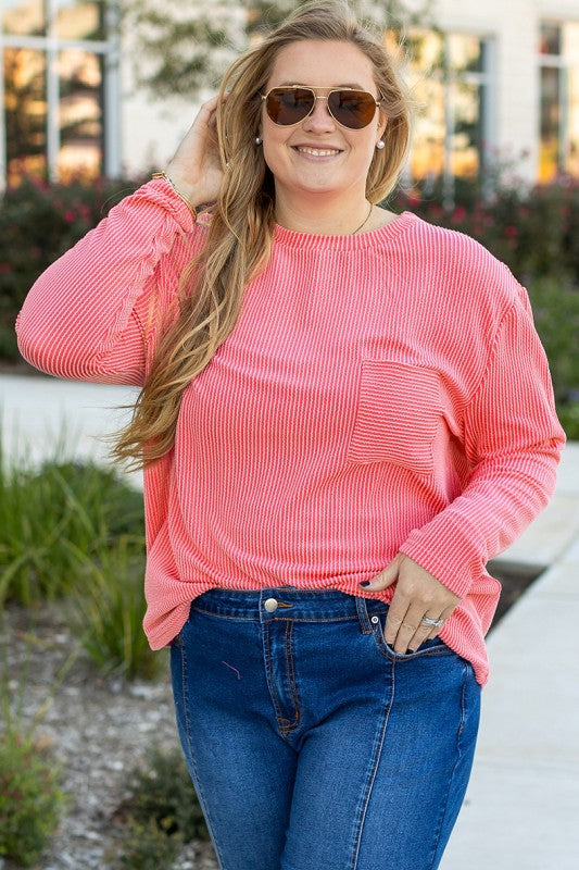 Ribbed-Knit Top W/Patch Pocket Detail - Plus Sizes