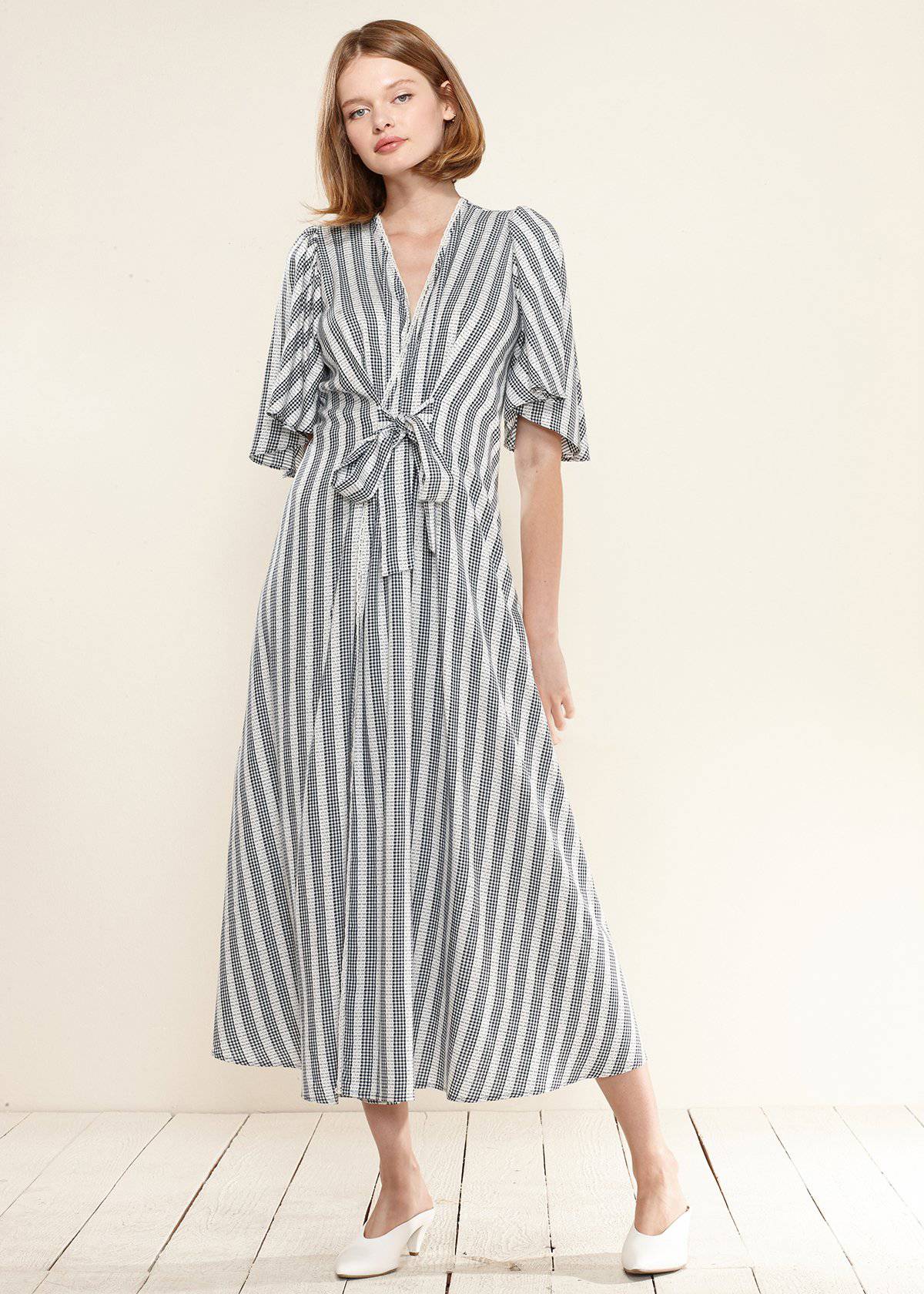 Women's Lace Trim Dress in Ditsy Gingham