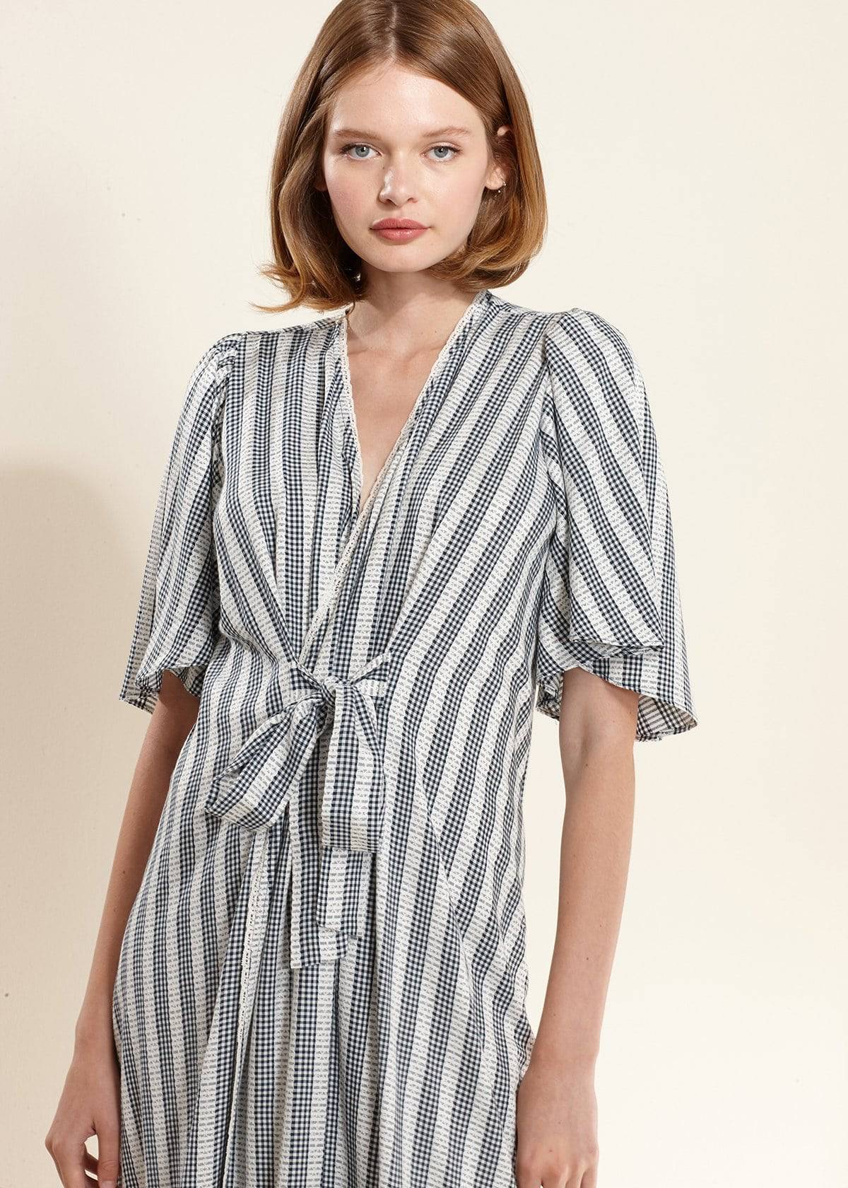 Women's Lace Trim Dress in Ditsy Gingham