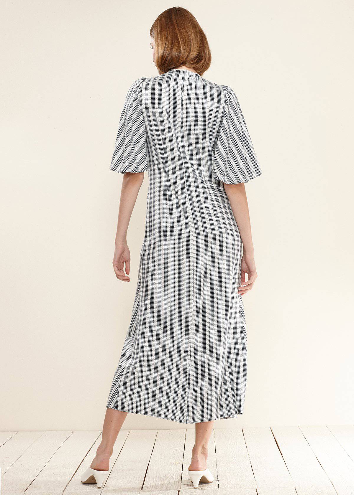 Women's Lace Trim Dress in Ditsy Gingham