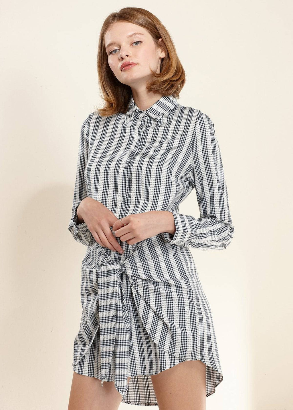 Cross Wrap Shirt Dress in Ditsy Gingham