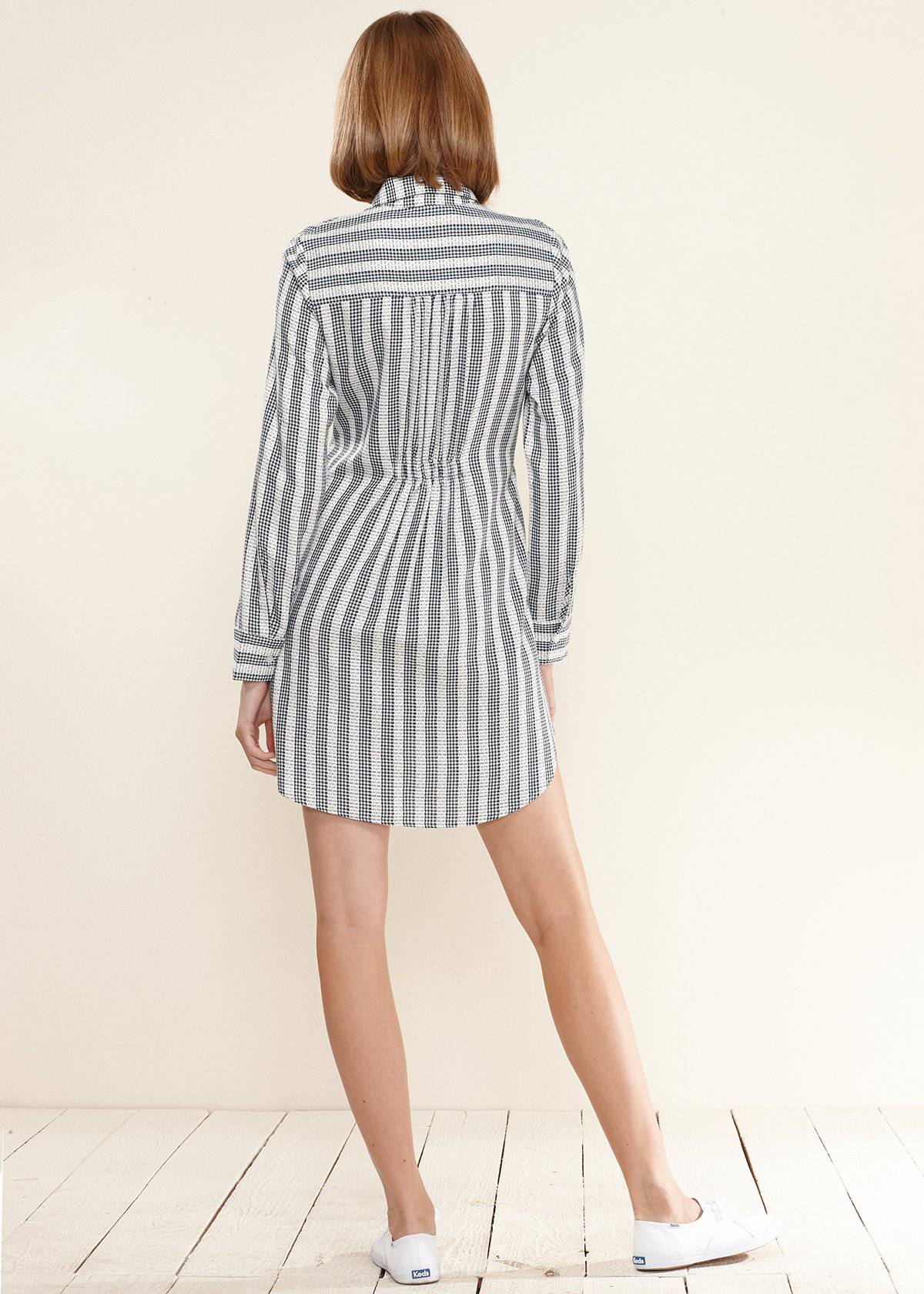 Cross Wrap Shirt Dress in Ditsy Gingham