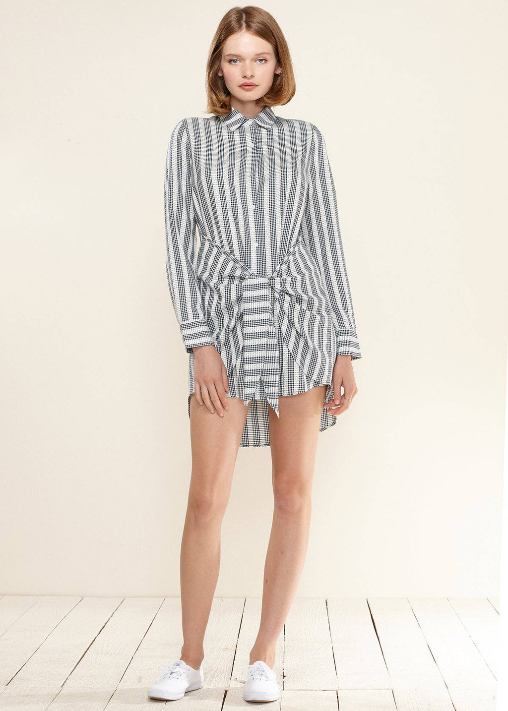 Cross Wrap Shirt Dress in Ditsy Gingham