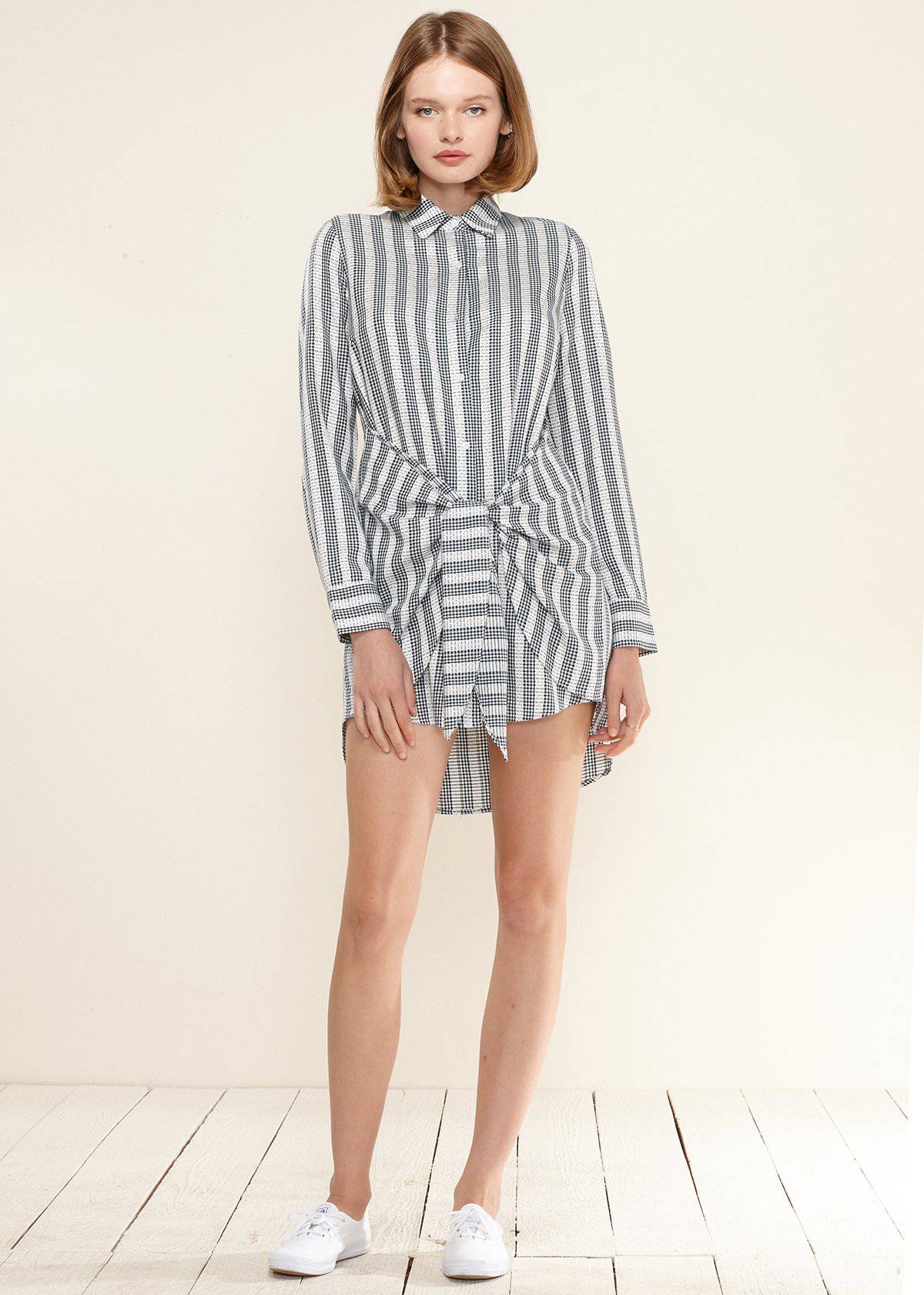 Cross Wrap Shirt Dress in Ditsy Gingham