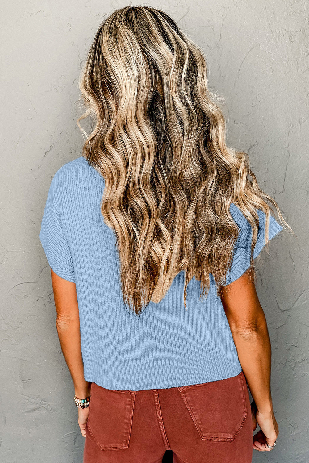 Ribbed Knit, Short Sleeve Sweater