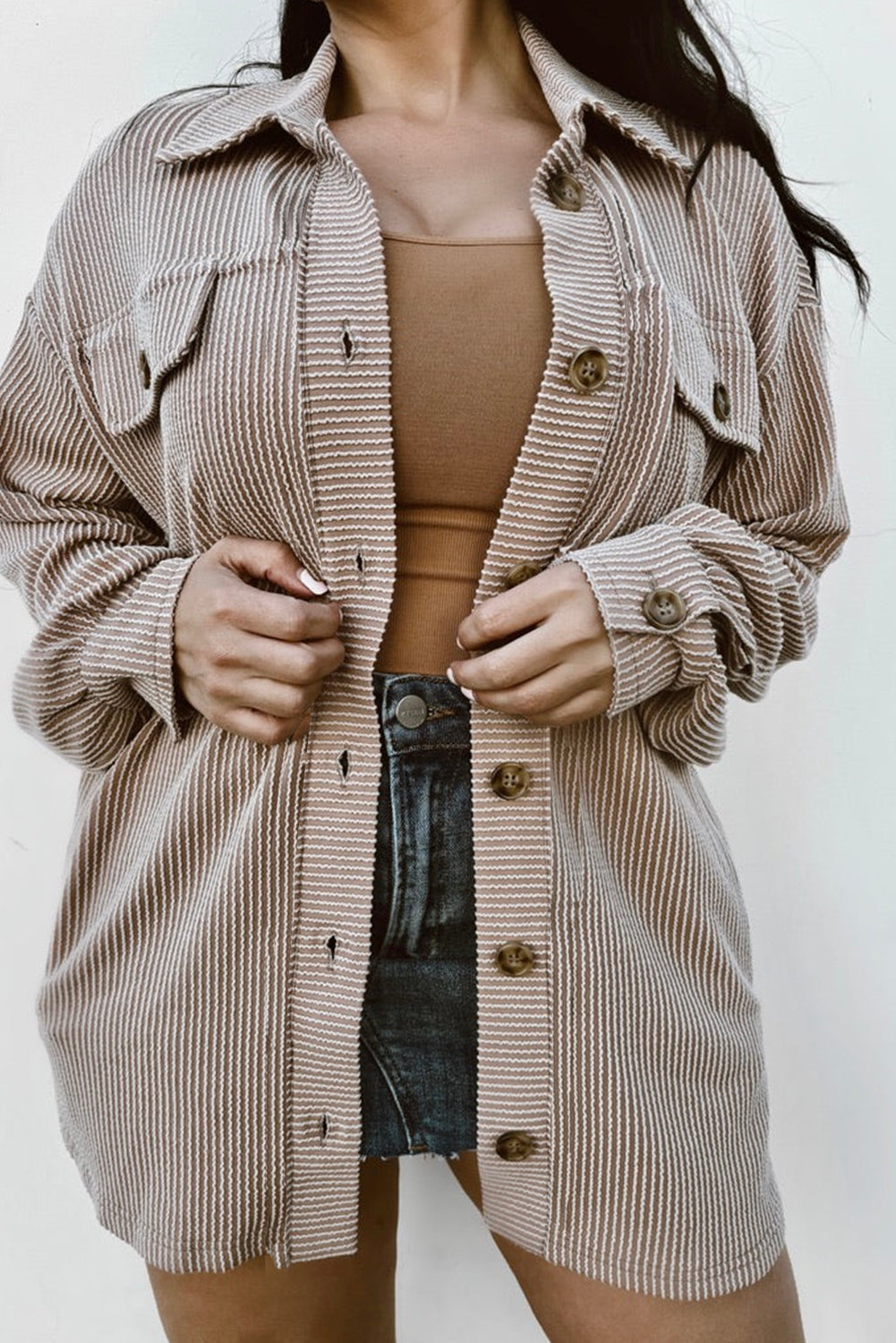 Corded Oversize Fit Shacket - Plus Size