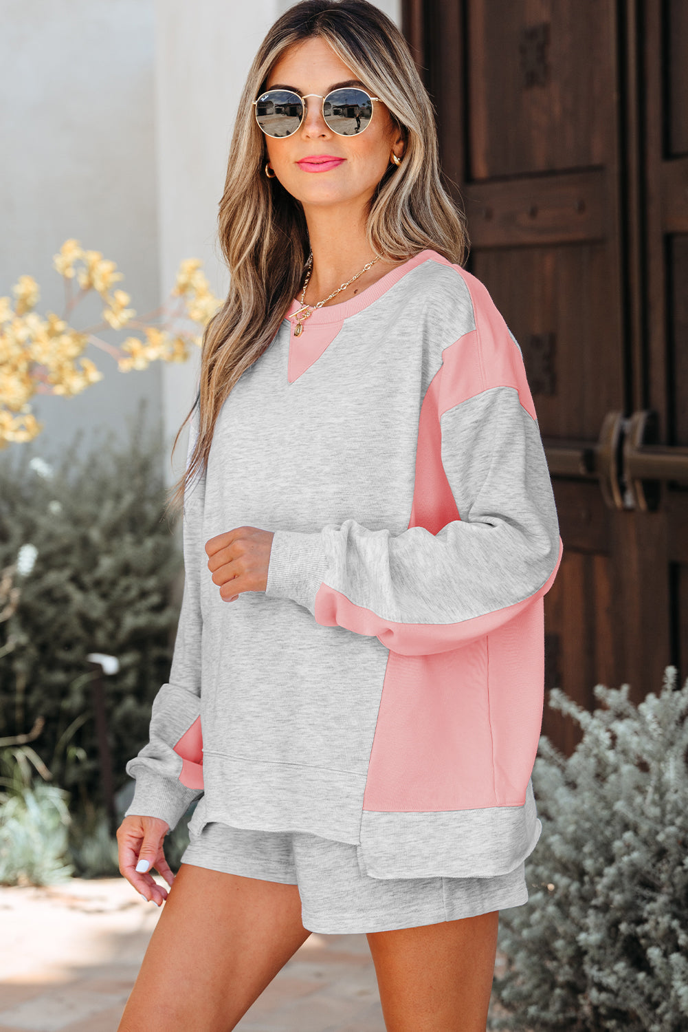 Color Blocked, Casual Shorts Set