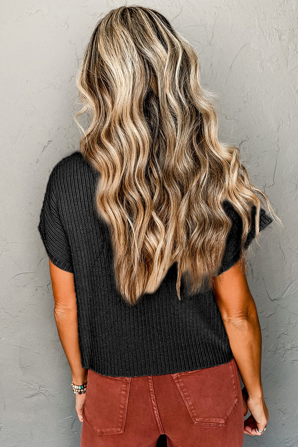 Ribbed Knit, Short Sleeve Sweater