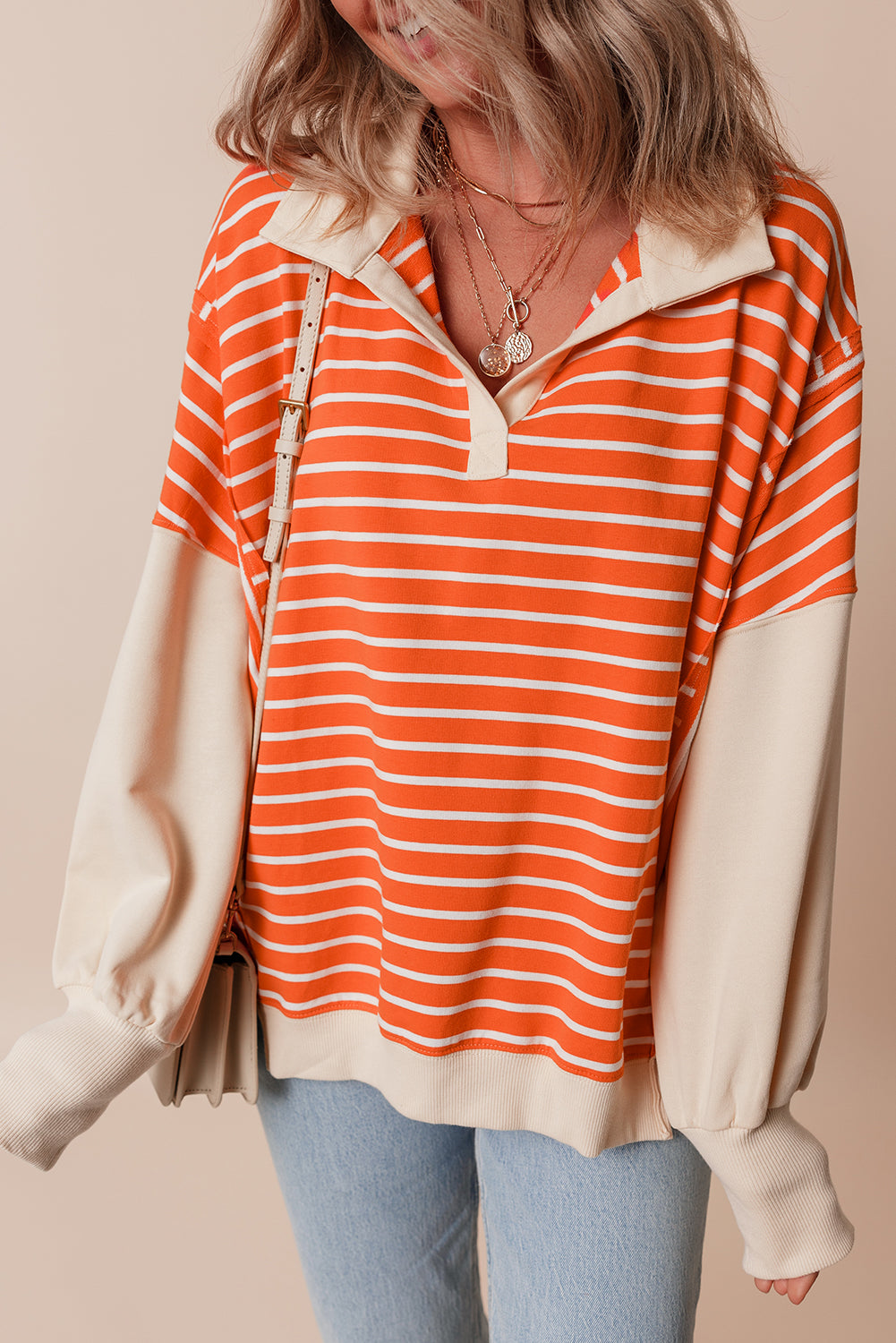 Orange Stripe, Drop Shoulder Sweatshirt
