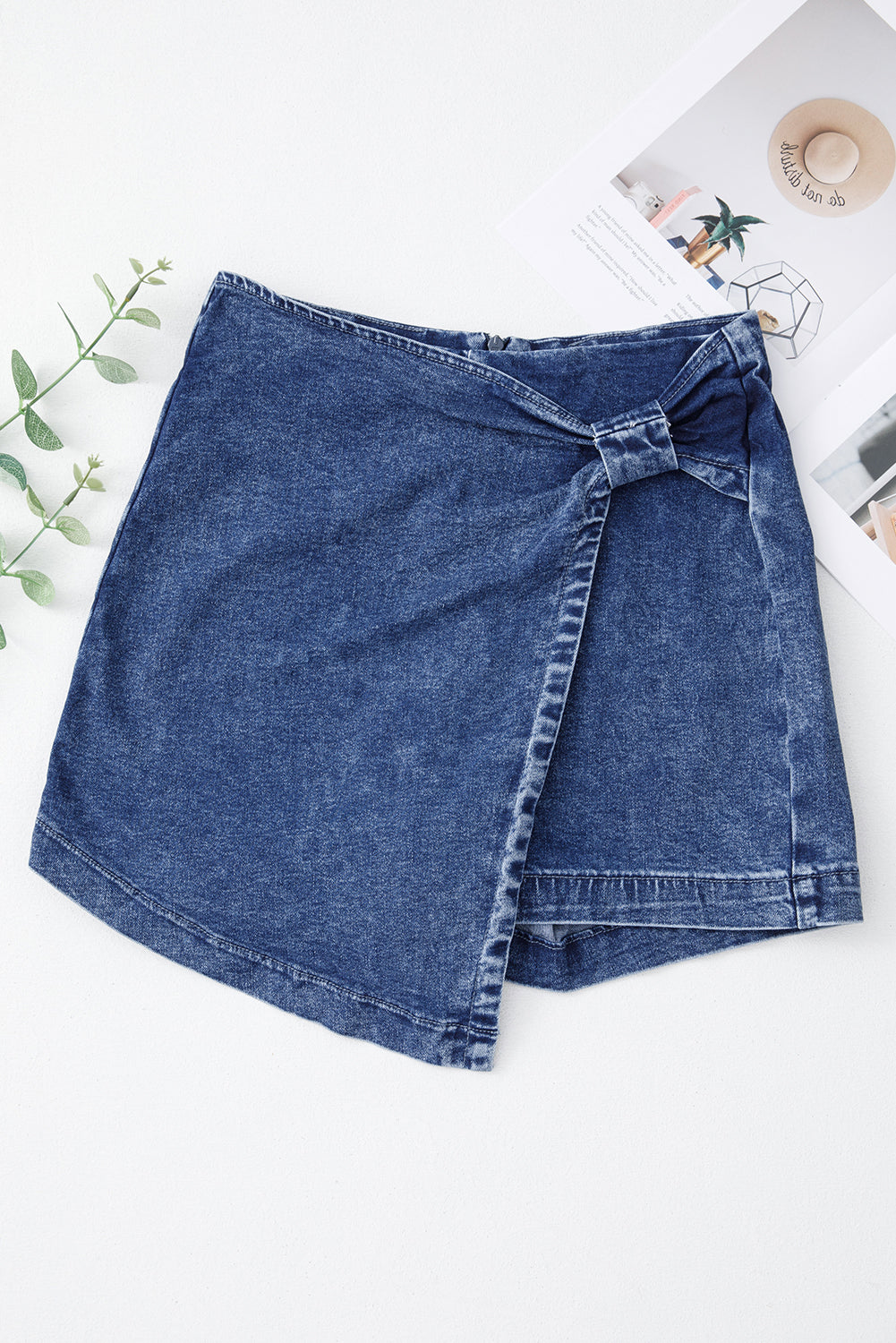 Sail Blue Acid Wash Denim Skort - Asymmetric, Zipped