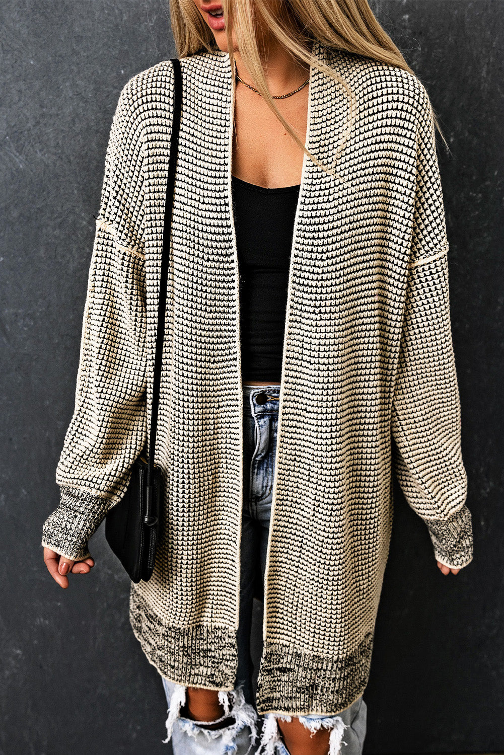Plaid, Open Front Knit Cardigan - Plus Size
