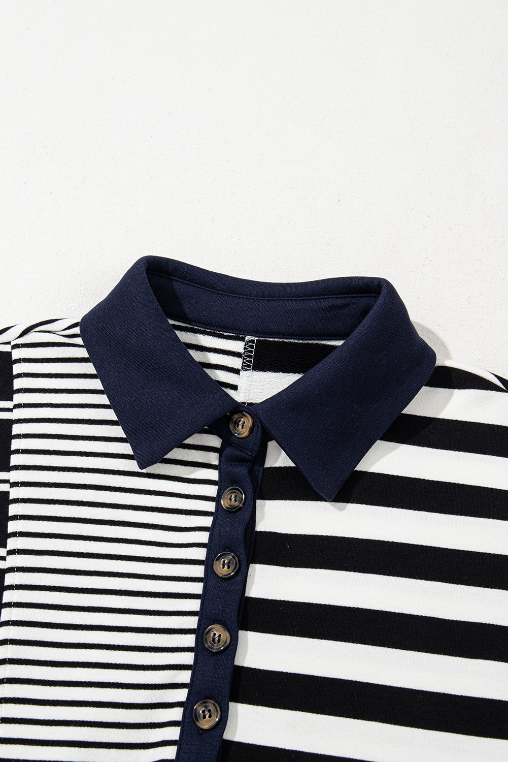 Black Stripe Half Placket T Shirt Dress - Polo Neck