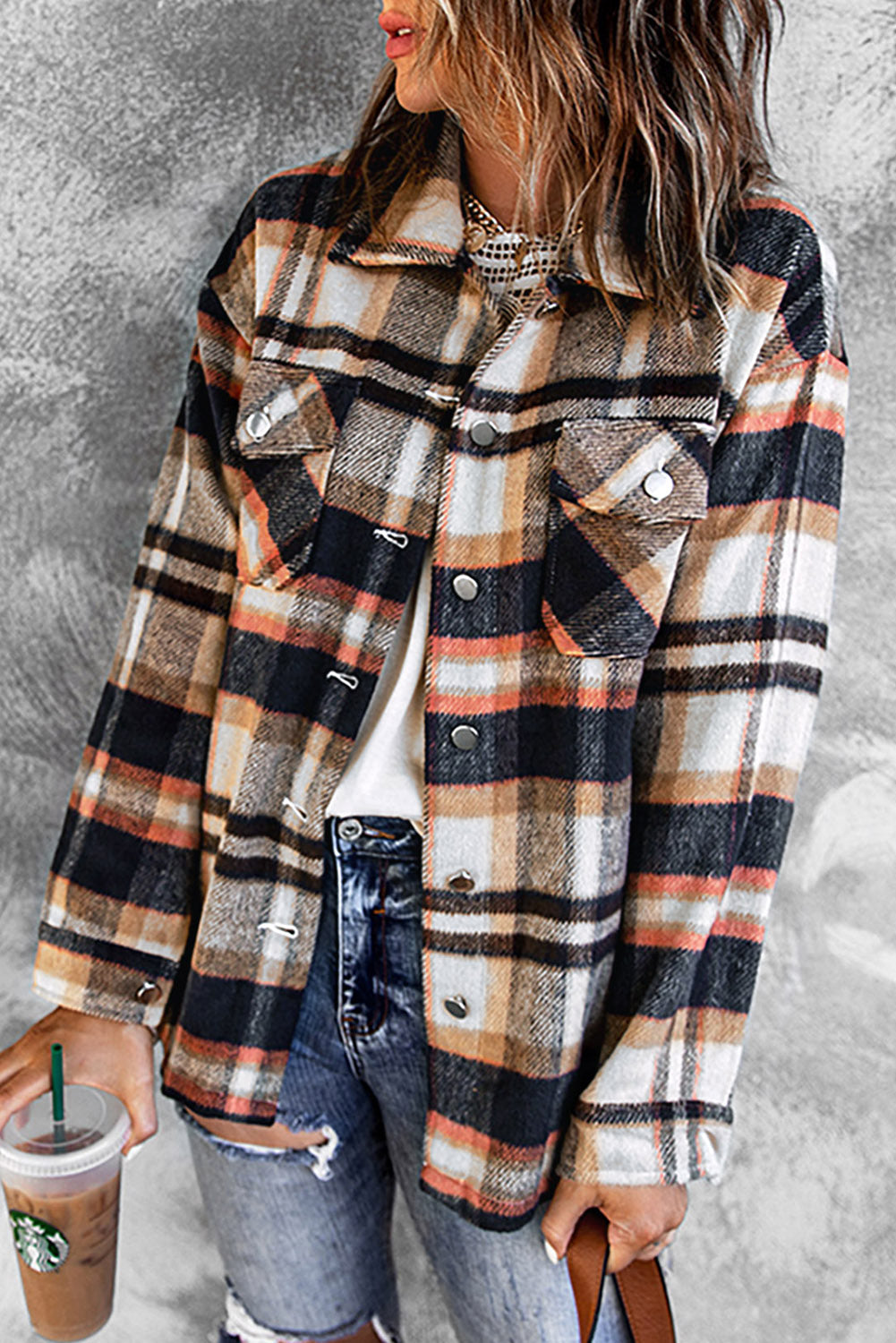 Plaid Print, Pocketed Shacket