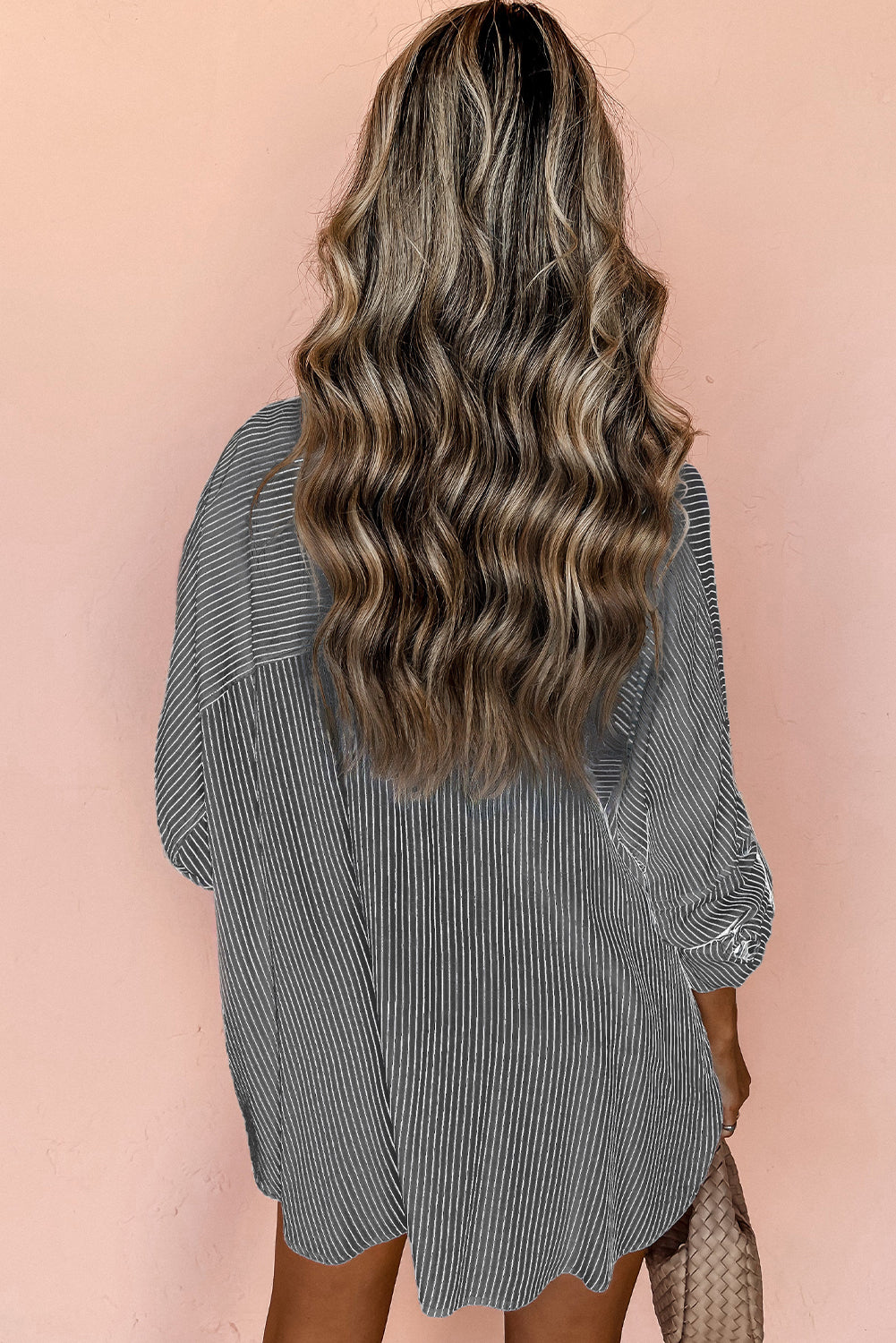 Striped Long-sleeved Shirt w/Roll-tab Sleeve