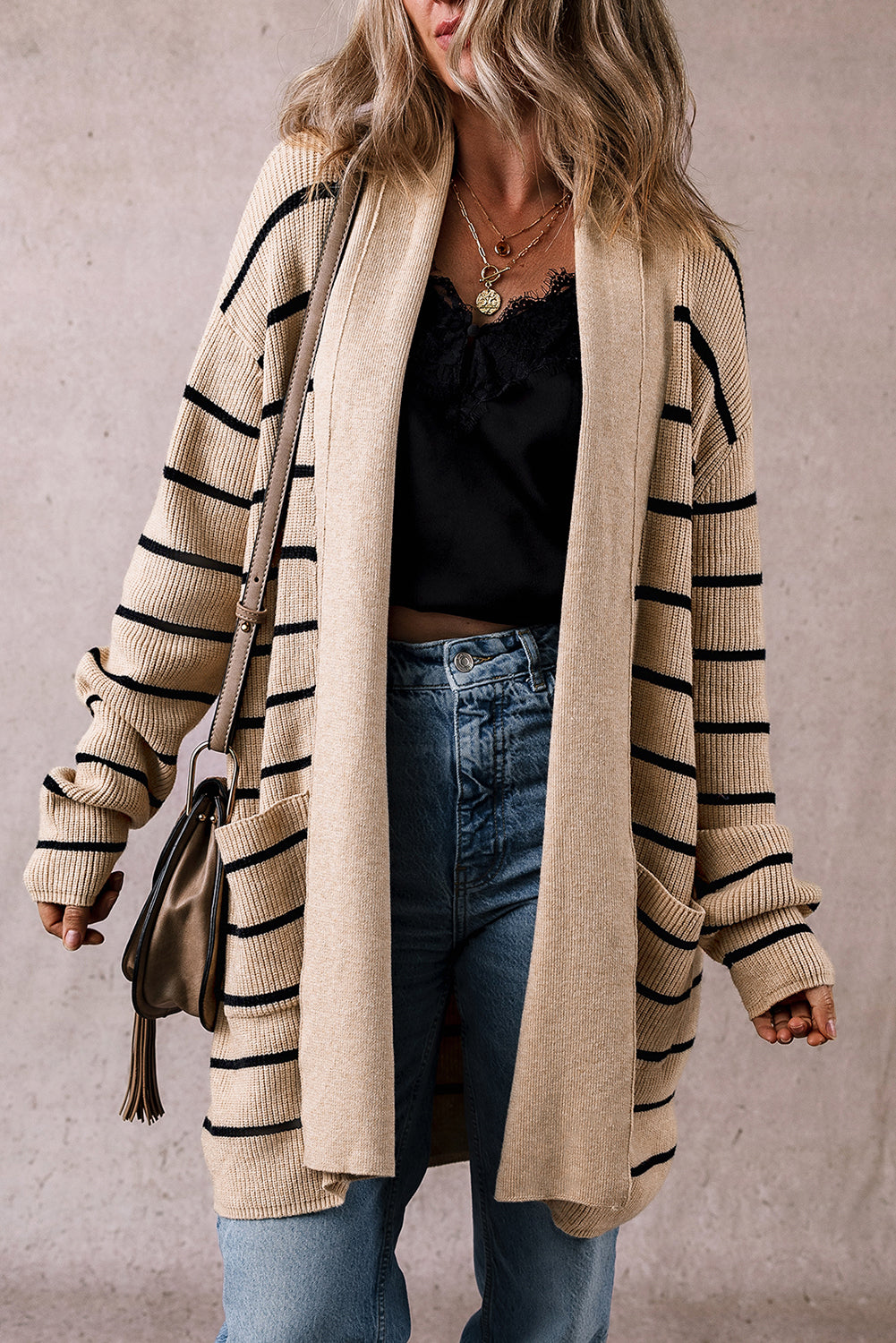 Open Cardigan w/Shawl Neckline and Pockets
