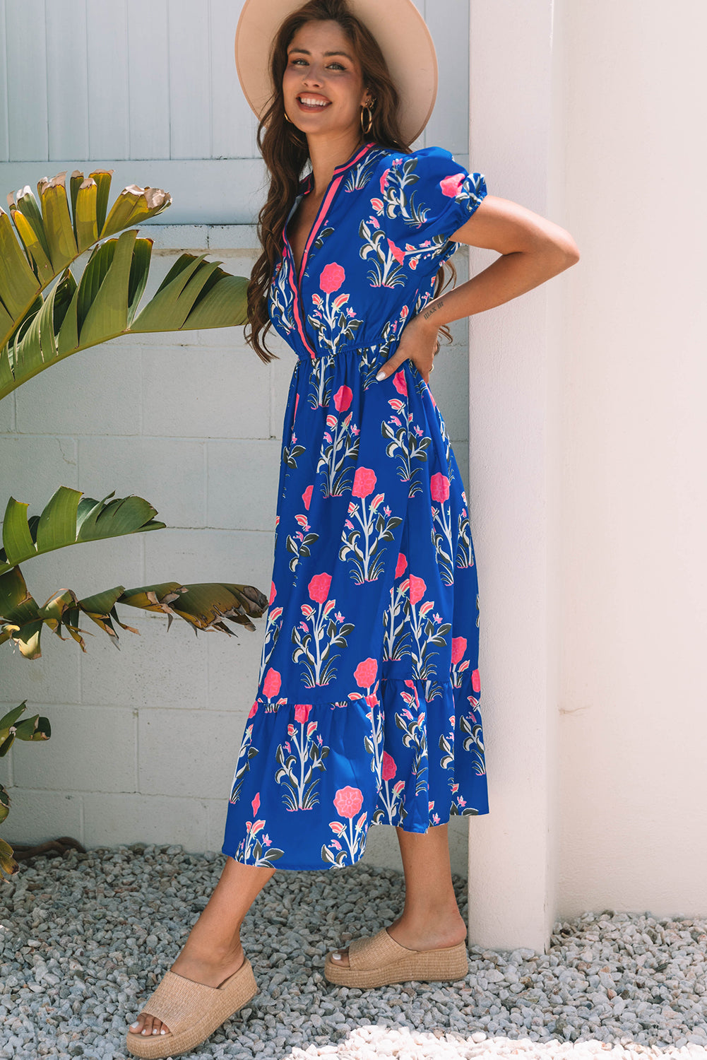 Sky-Blue Floral Maxi Dress