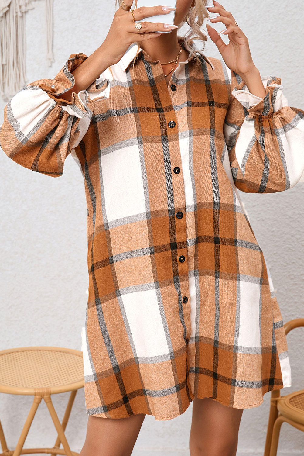 Plaid Long Sleeve Shirt Dress