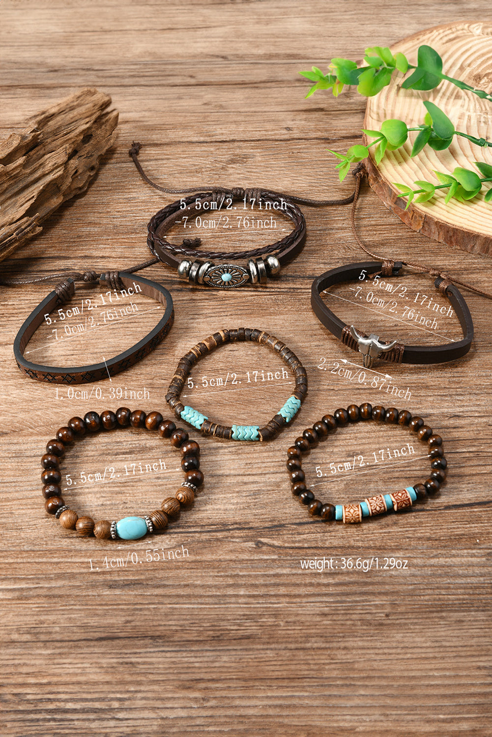 6 Piece, Western Bull Skull, Turquoise Beading Bracelet
