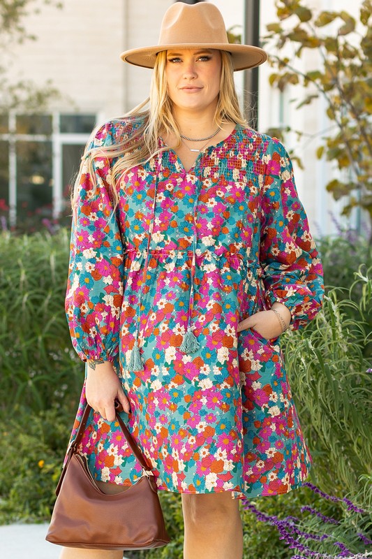 Floral Print, Ruffle Mini Dress - Plus Sizes