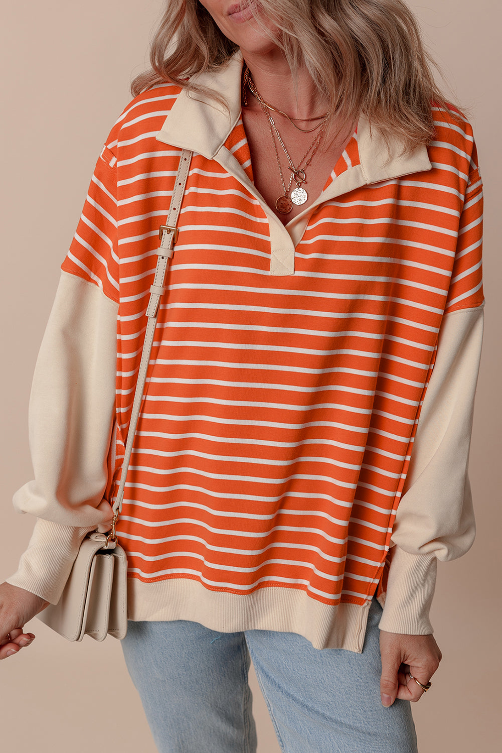 Orange Stripe, Drop Shoulder Sweatshirt