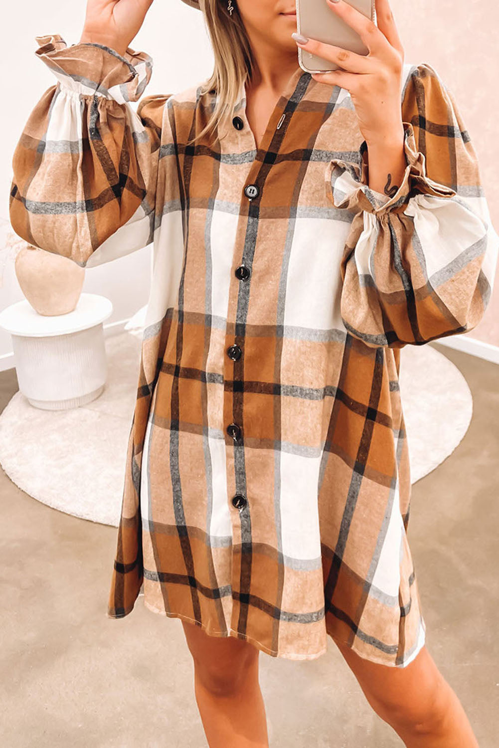 Plaid Long Sleeve Shirt Dress