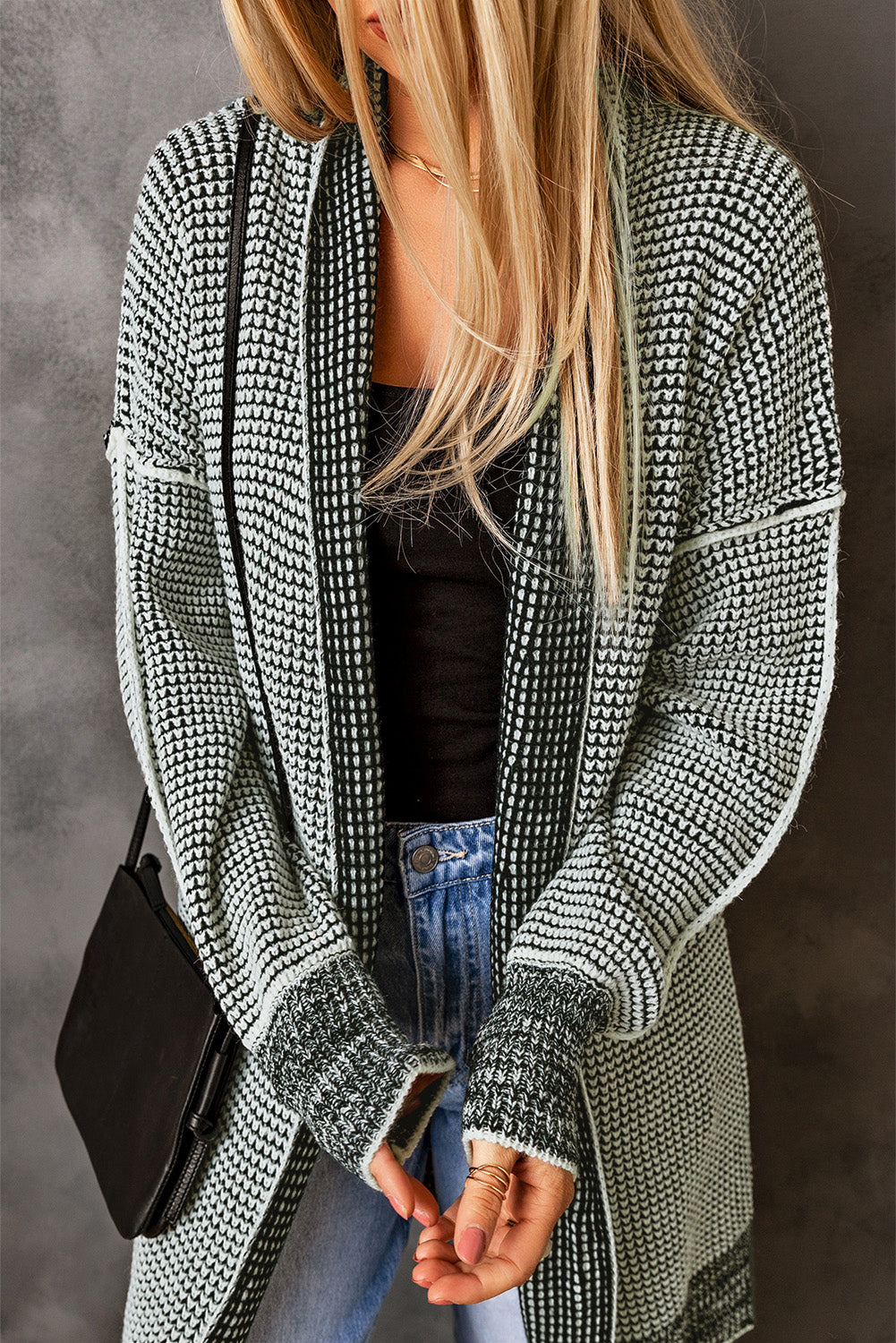 Plaid, Open Front Knit Cardigan - Plus Size