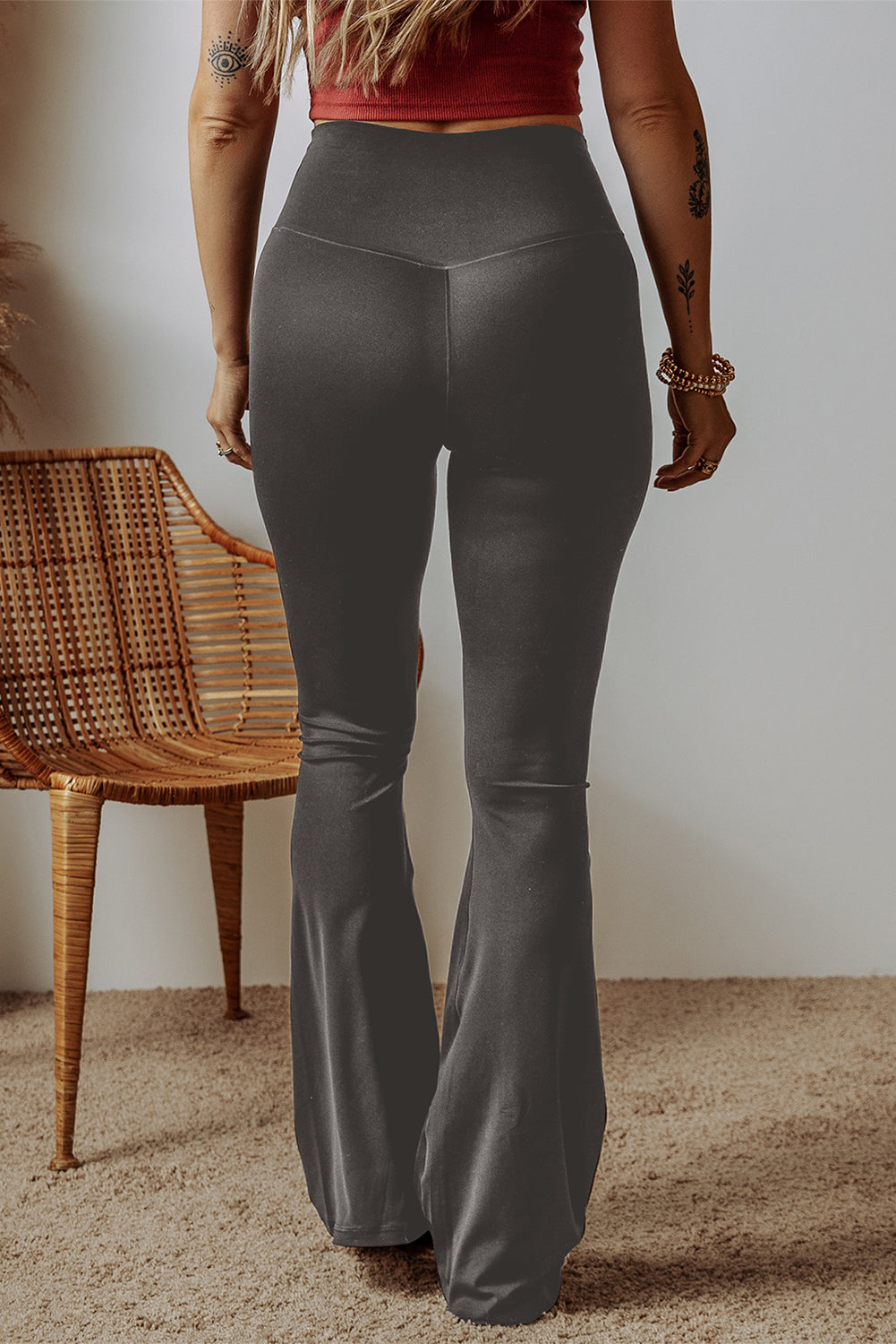High, V Shape Waist Leggings - Flared Leg