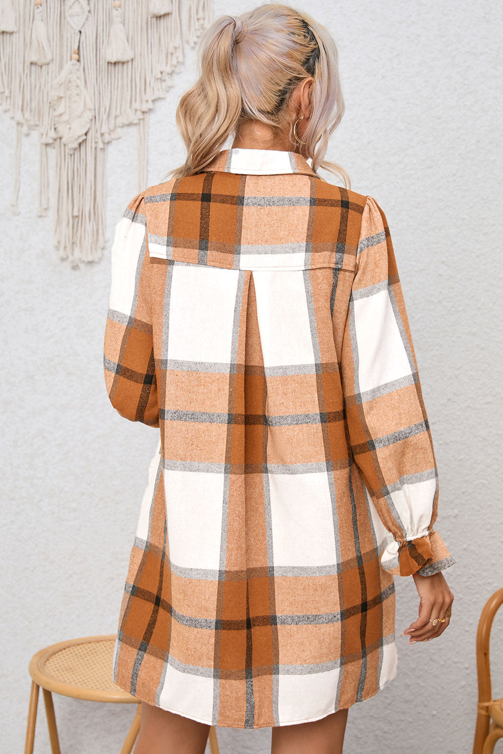 Plaid Long Sleeve Shirt Dress